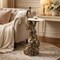 Peacock Side Table with White Marble Top | Decorative Sculptural End Table | Aluminum Base | Antique Brass Accent Table for Living Room | 10x10x29"